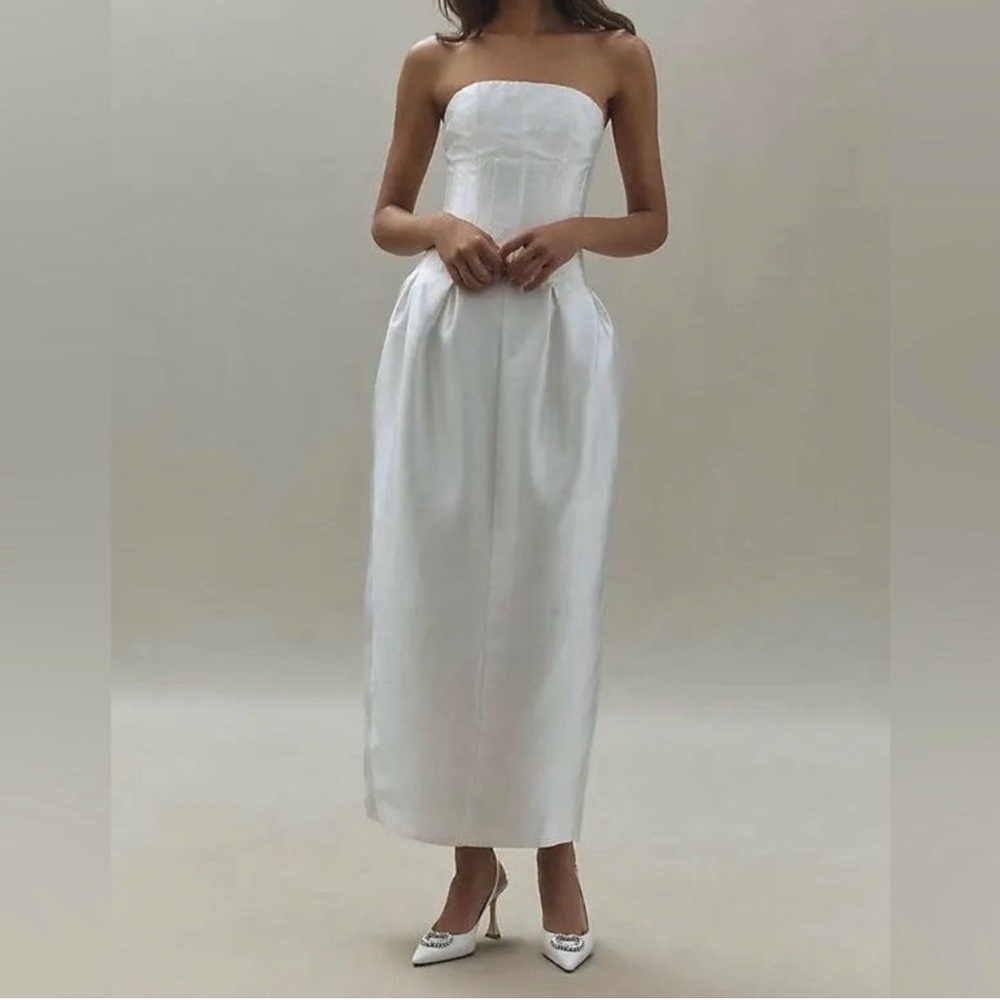 Anthropologie Mare Mare Strapless  Midi Dress White XS NWT